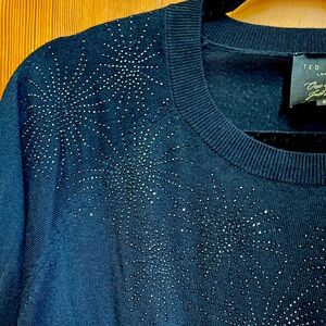 Festive Ted Baker sweater black on black with rhinestone fireworks (Ted 5/xl)